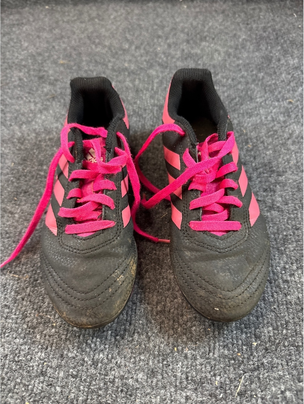 Adidas Kids Size 2.5 Black Pink Soccer Cleats Lace Up Athletic Shoes